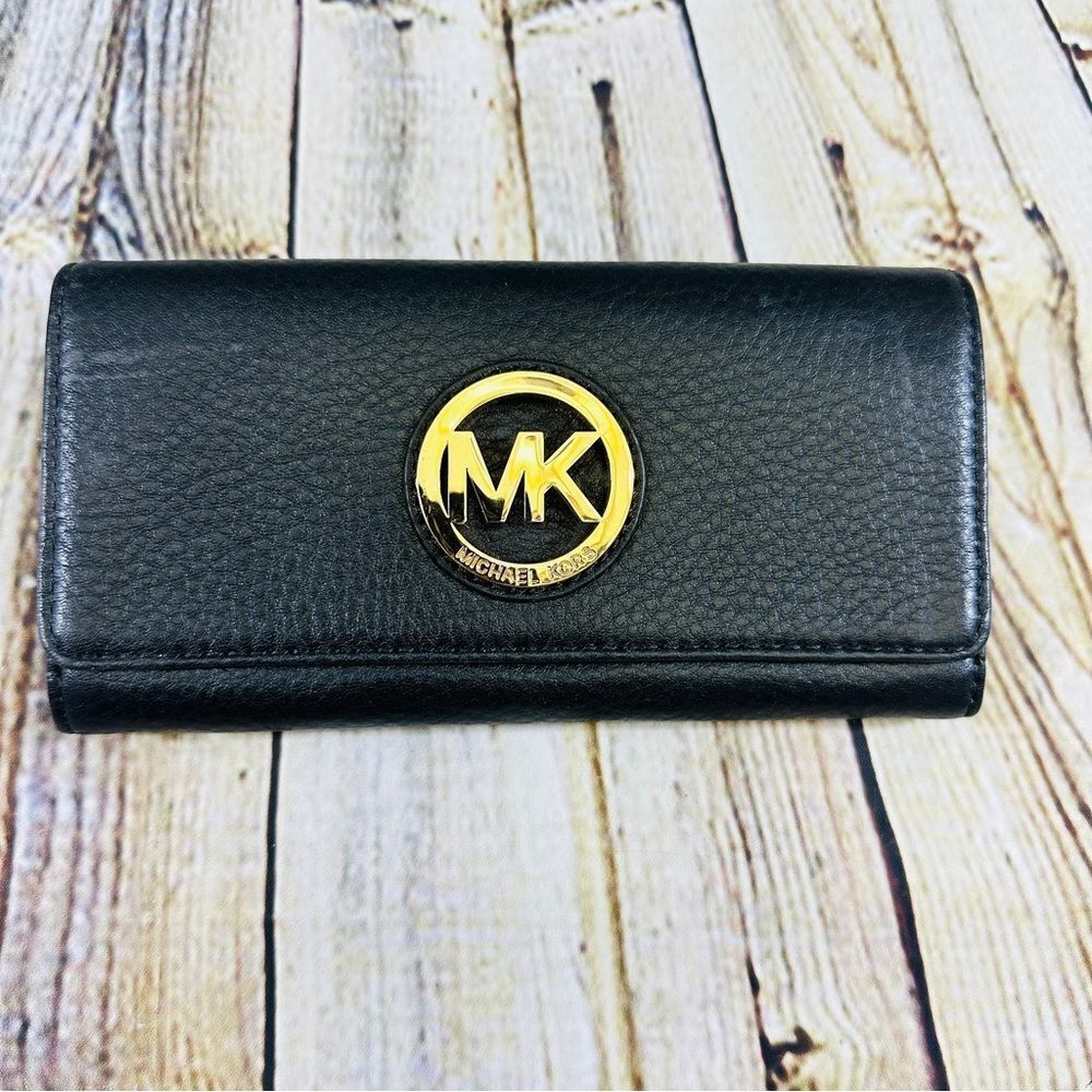 New Michael Kors ‎ Fulton Flap Continental Wallet Black Leather